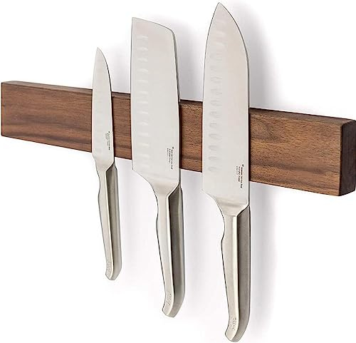 Magnetisk knivhållare – akaciaträ – 40 cm – självhäftande eller väggmontering – magnetlist – med 3M VHB tejp – för knivar