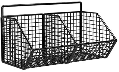 Folpus wall Hanging basket mesh Aufbewahrungskorb aus Eisendraht, ohne Bohren, selbstklebend, hängende Obstkörbe, Hängender Aufbewahrungs-Organisator für Küche Bad Schränke, 2 Gitter-Schwarz