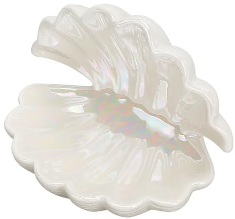 NBEADS Plato de Joyería de Cerámica de Concha Blanca, Bandeja de Almacenamiento de Platos de Joyería con Forma de Concha, Placa Decorativa con Temática Oceánica para Anillos, Collares Y Pendientes