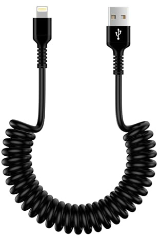 Spiralkabel USB A auf Lightning Kabel, [MFi Zertifiziert] A-pple Carplay Kabel Datenkabel, iPhone Ladekabel Auto USB Lightning Kabel Schnellladekabel für iPhone 14 Pro/14 Plus/14/13/12/11/SE/X/XS/XR/8