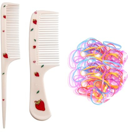 2 Pezzi Di Pettini A Forma Di Fragola, 1 Confezione Di Elastici Color Gelatina, Pettini Per Bambini, Pettini Per Cartoni Animati, Set Di Spazzole Per Capelli Per Ragazze