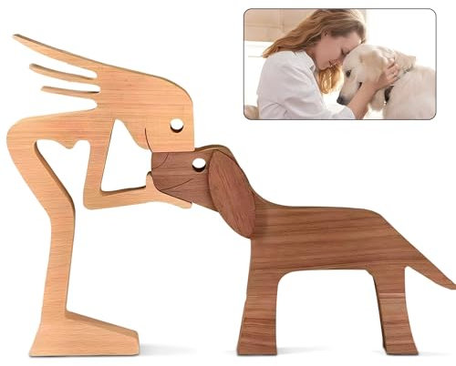 ysister Statua in Legno Uomo e Cane, Statue in Legno Fatte a Mano,Figure in Legno Set di Ornamenti per Scultura Ornamenti per Sculture in Legno per Amanti Cani per Camera da Letto, Ufficio in Casa