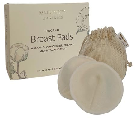 Mummy's Organics Organic Cotton & Bamboo Nursing Pads | 6-Pack Washable & Reusable Breast Pads | Ultra Comfortable & Hypoallergenic | Super Absorbent for Breastfeeding | Nursing Essentials