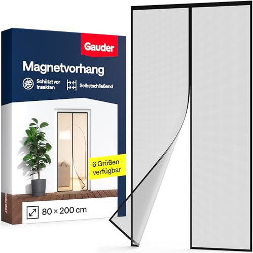 GAUDER Moustiquaire Magnétique pour Porte (80 x 200 cm) Noir | Rideau Anti-Moustiques Aimanté Sans Perçage | Protection Contre les Insectes pour Balcon & Terrasse | Fermeture Automatique