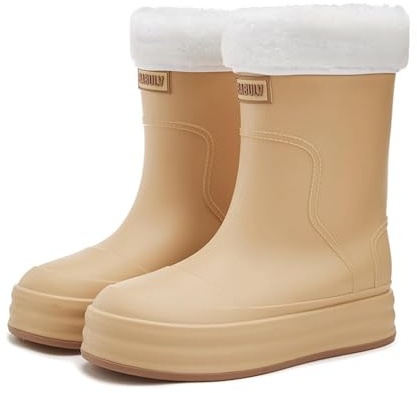 Bottes en caoutchouc mi-hautes pour femme - Outdoor polyvalentes - Doublure polaire amovible - Semelle épaisse - Confortables - Antidérapantes - Chaussures de cuisine - Bottines imperméables