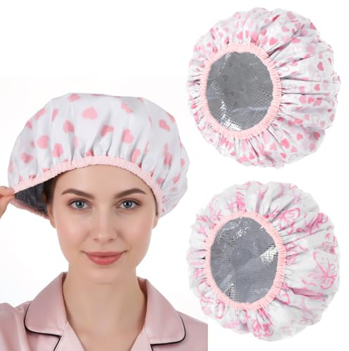 Ptwola Lot de 3 bonnets de douche profonds double couche réutilisables et imperméables pour le traitement des cheveux, la coloration à la vapeur pour femme, utilisation à domicile, spa, cuisine