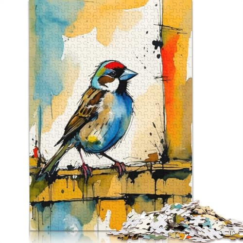 500 Pieces Puzzles for Adults House Sparrow Watercolor Painting Creative Square Jigsaw Puzzles for Adults, Wooden Puzzles Home Decoration Jigsaw Puzzles 500pcs (52x38cm)