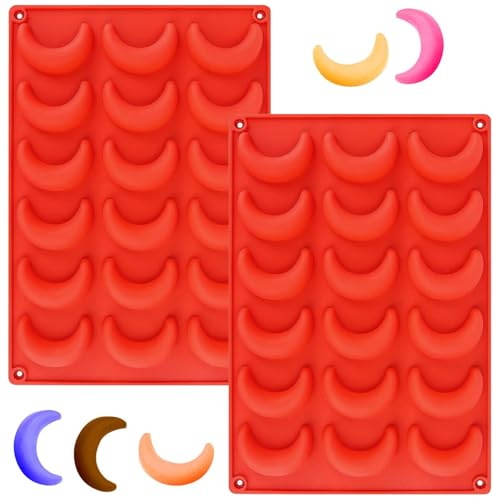 YXHZVON 2 Pezzi Stampo per Biscotti a Mezzaluna, Stampi per Biscotti Alla Vaniglia in Silicone, Mini 18 Cavità a Forma di Luna per Biscotti Cioccolato Caramelle (Rosso)