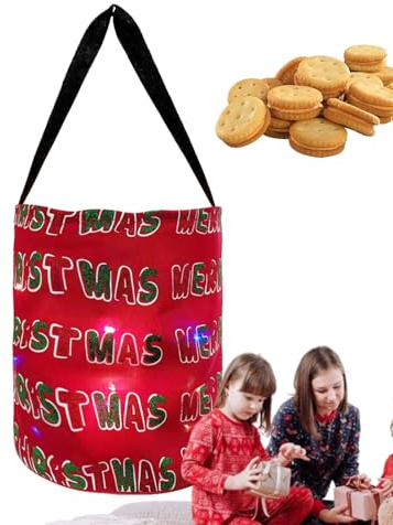 Borsa LED per caramelle o , sacchetti luminosi per caramelle o , sacchetti natalizi luminosi a LED in poliestere - Borse per feste di Natale riutilizzabili, forniture di Natale in