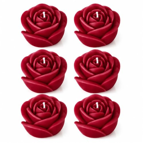 Velas en Forma de Rosa, Regalo Romántico, Set de 6 Velas