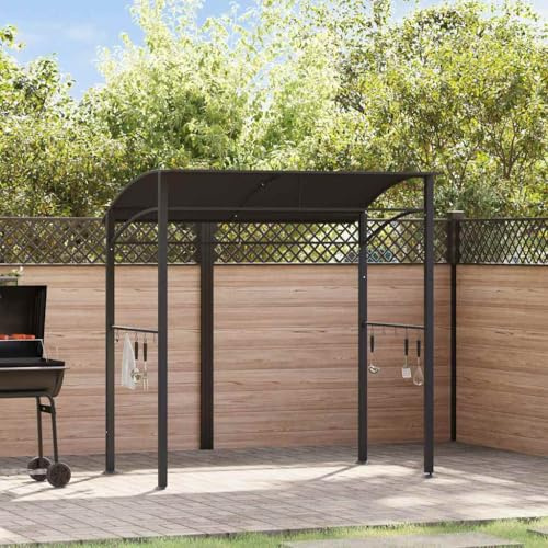 Pabellón de barbacoa duradero, 215 x 150 x 220 cm, de acero macizo en antracita, techo resistente a la intemperie con protección UV, incluye 10 ganchos para utensilios de cocina