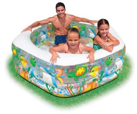 Intex Ocean Reef Hexagonal Inflatable Pool, 191 x 178 x 61 cm, Multicolor, Suitable for Children Aged 6 Years and Above, 3 Person, 510.0 Liters