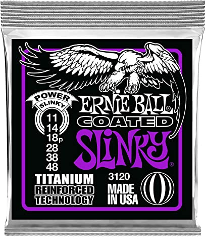 Ernie Ball Power Slinky Coated Titanium Electric Guitar Strings, 11-48 Gauge (P03120)
