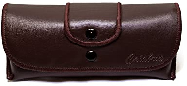 Calabria Double Snap Belt Loop Eyeglass Case Brown PU Leather Vintage Old School Eye Glasses Pouch Semi-Hard Sunglass Holder