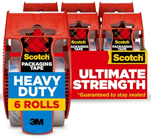Scotch Heavy Duty Shipping Packaging Tape, 1.88 inches x 800 inches, 6 Rolls with Dispenser, 1.5 inch Core (142-6)