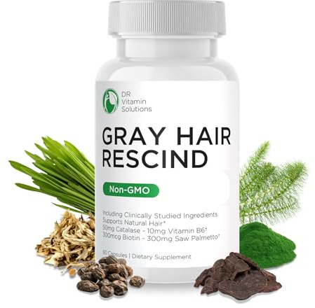 Gray Hair Rescind with Catalase - Antiaging Hair, Skin and Nails Vitamins, Pantothenic Acid, Folic Acid 400mcg, Biotin 300mcg, Saw Palmetto for Men and Women
