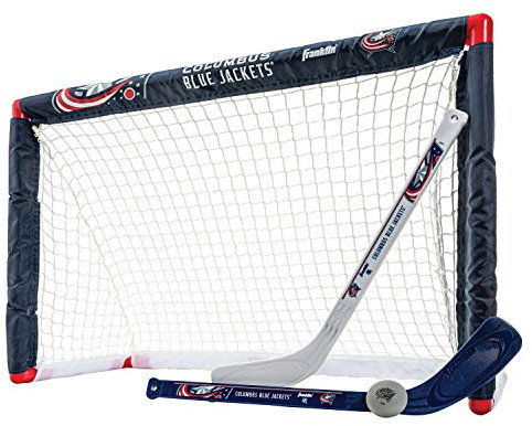 Franklin Sports NHL Columbus Blue Jackets NHL Team Mini Hockey Set - Kids Indoor Knee Hockey Goal, Ball+2 Mini Stick Combo Ages 3+