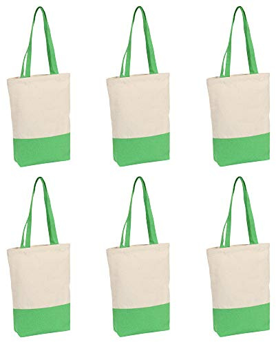 Azuca Heavy Duty 12 oz Cotton Canvas Tote Bag Grocery Beach Shopping Bag 17x14x4 Inches - 6 Pack (Green)
