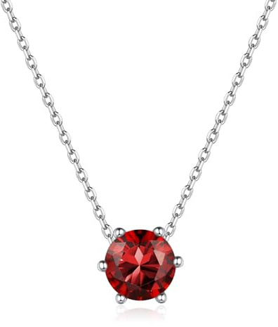 ChicSilver Collier Ras de Cou Femme Argent,Pendentif Pierre Grenat Brillante, Chaine Courte Réglable 40+5cm,Bijoux Fantaisie Original Idée Cadeau Femme Fille Maman Anniversaire Noel