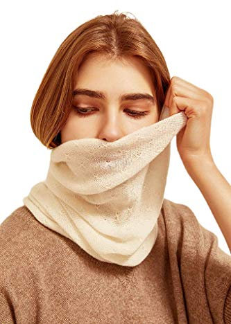 Prettystern Damen Kaschmir-Wolle warm Loop strick Schal Winter Cashmere Schlauch-Schal Rundschal Halstuch Creme-Weiß