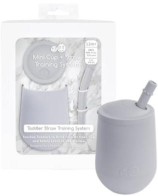ezpz - Bicchiere con cannuccia per bambini in silicone alimentare + mini bicchiere 9 mesi - rosa