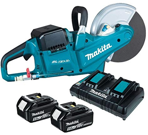 Makita DCE090T2X1 Twin 18V (36V) Li-ion LXT Brushless 230mm Disc Cutter Complete with 2 x 5.0 Ah Batteries and Twin Port Charger