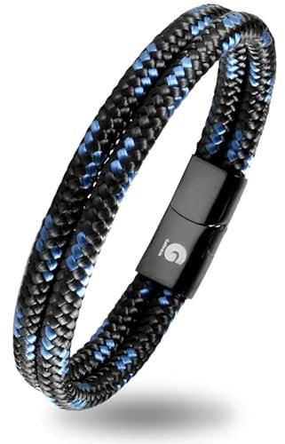 Segeltau Armband Geflochten Nautisch mit Magnetverschluss Seil Armbänder Maritim Surferarmband Galeara Noa (Noa Schwarz - Blau, 195)