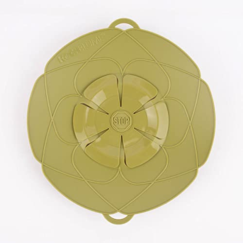 Kochblume El protector original de silicona para ollas y sartenes, tapa para microondas, protección contra salpicaduras y accesorio para cocinar al vapor, color verde oliva, M | tamaño de olla 14-20