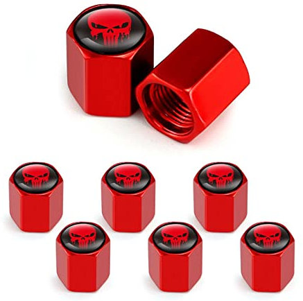 Dexlyn 8 Stück Skelette Metall Ventilkappen Auto Personalisiert Staubkappen Für Auto Motorräder Fahrrad,Rot