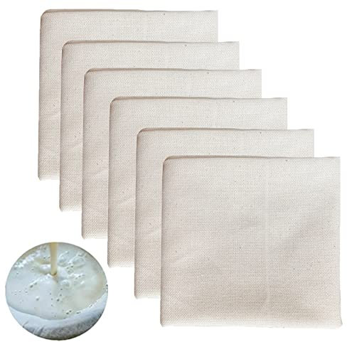 Lot de 6 étamines alimentaires, Toiles filtrantes en pur coton, étamine non blanchie, réutilisables, Idéales pour filtrer le fromage, le tofu, le jus, etc (50 x 50 CM)