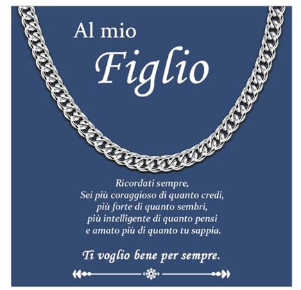 Cheerslife Collana a Mio Figlio Regalo Figlio Collana Uomo Acciaio Collane Uomo Idee Regalo Natale Compleanno per Lui - 18 Pollici