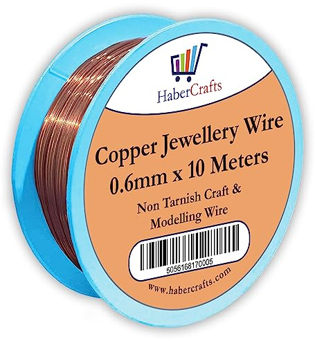 0.6mm Copper Jewellery Wire Tarnish Proof Brass Bendable Metal Wire for Jewellery Making Sculpting Modelling Crafts Wire Weaving & Wrapping (0.6mm - Copper - 22 Gauge - 1 Spool - 10 Meters)