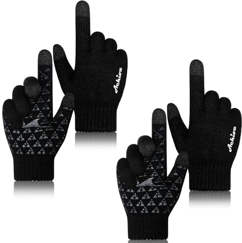Achiou Winter Gloves Touch Screen for Men & Women, 2 Pairs Soft Knit