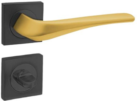 domino ADEL-QR Poignée de porte WC – Ensemble de poignées de porte – Rosace carrée – Portes de salle de bain – Ensemble WC – Garniture de rosace – En aluminium – Noir/doré mat