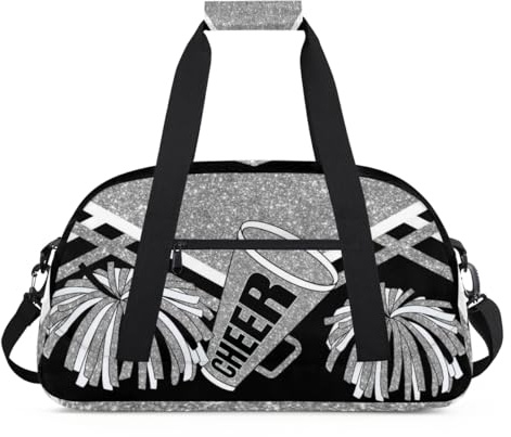 Cheerleading Dance Bag Girls, Sports Bag Gym Sport Duffel Bag Weekender Cheerleaders Bags Travel Dancing Lightweight Bag, Silver Black Glitters Print Effect