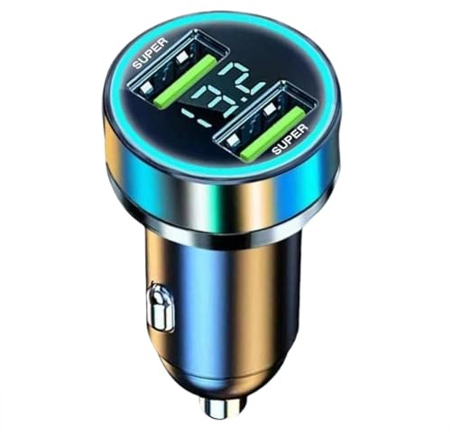 Caricabatteria da auto USB C Adattatore per auto, 2 in 1 Carica super veloce in auto con display di tensione, Adattatore per caricabatterie per auto, Caricatore per auto a due porte, Caricatore per
