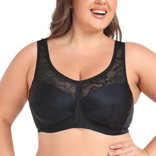 Ayigedu Women's Minimizer Bra Wireless Plus Size Full Coverage Soft Cup Bra Non Padded 52C Black