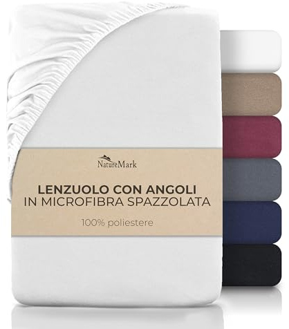 NatureMark Sábana Bajera Ajustable de Microfibra, Suave y Transpirable, fácil de Limpiar, no Necesita Planchado, Colores Modernos, Color Blanco, 90 x 200 cm