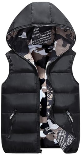 Giacca con Cappuccio per Bambini Piumino Smanicato Trapuntato Bambini Leggero Gilet Invernale Senza Maniche con Cappuccio Gilets Caldi con Tasche e Zip per Ragazze Ragazzi (Black-2, 9-12 Years)