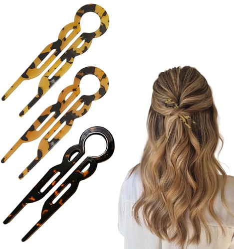Aucuu 3Pcs French Hair Pin, U-Shaped Hair Pin French Sticks for Women, French Twist Hair Accessories, Elegant Amber French Pin Set Lightweight & Damage-Free for Women Girls Buns Thick Long Hair