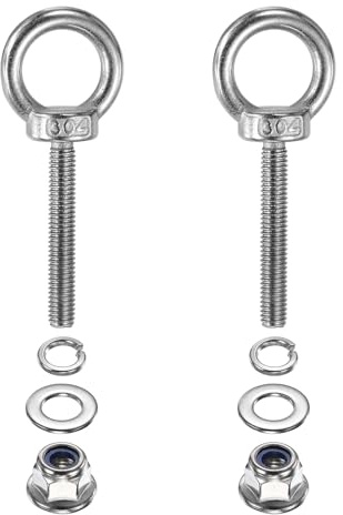 PATIKIL M6 x 40mm Épaulement Boulon À Oeil, 2 Pcs 304 Acier Inoxydable Anneau De Levage Boulon À Oeil Fileté Avec Écrous À Collerette Ressorts Et Rondelles Plates Sangles D'Arrimage