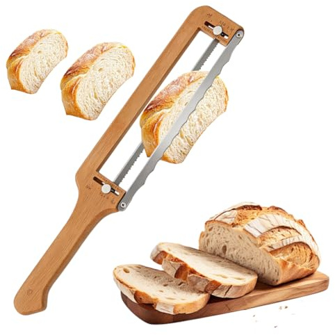 Bagarkniv brödskärare manuell – manuell brödskärningsmaskin hopfällbar med tjockleksinställning, brödkniv med avståndshållare för surdegbröd och baguette, prylar för brödbakning och bakning, presenter