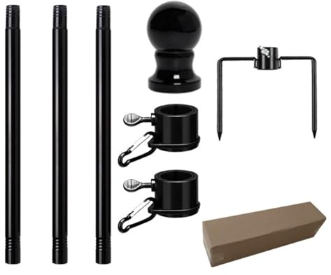 Lawnoval Kit de mât de drapeau noir de 1,2 m pour drapeau en acier inoxydable avec anneaux anti-enroulement, hauteur réglable de 4 à 2,8 m, anneaux rotatifs en alliage d'aluminium – Vol, facile
