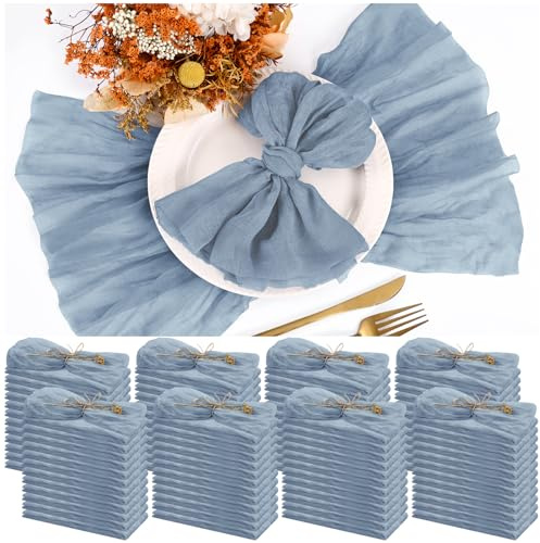 100 Piezas Servilletas de Gasa para Cena Color Azul Empolvado, Servilletas de Tela Arrugadas al por Mayor para Bodas, Decoración Rústica de Mesa para Fiestas en Casa, 43 x 43 cm
