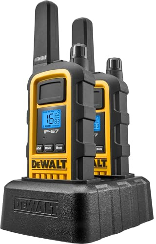 DeWALT Long Range Walkie Talkies for Adults with Charging Dock, 2 Pack | Rechargeable Professional Handheld, Two Way Radios, PMR446 Licence-Free, VOX Hands Free, Work Teams, Construction, Warehouse