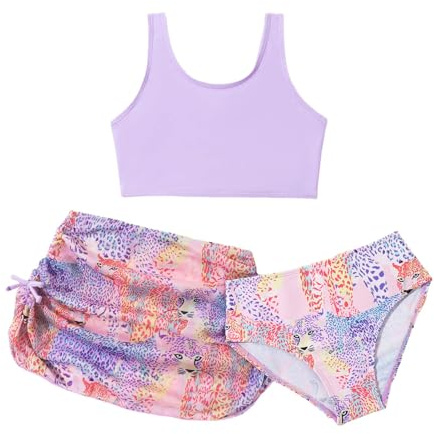 Bañador Bebe | Conjunto de Traje de Baño Infantil 3 Piezas con Diseño Leopardo Divertido para Niñas Incluye Top Bikini Shorts y Pareo