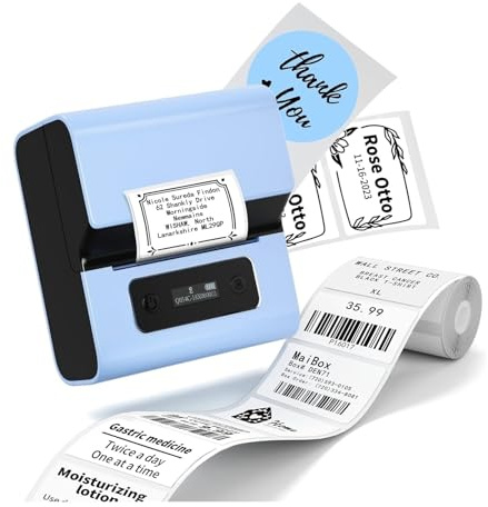 CCZRD Impresora De Etiquetas Código Barras, Térmica Bluetooth 3 Pulgadas For Uso Doméstico Y Empresarial, Compatible con Teléfono PC Impresión Rápida Nítida Cada Etiqueta(Blue)