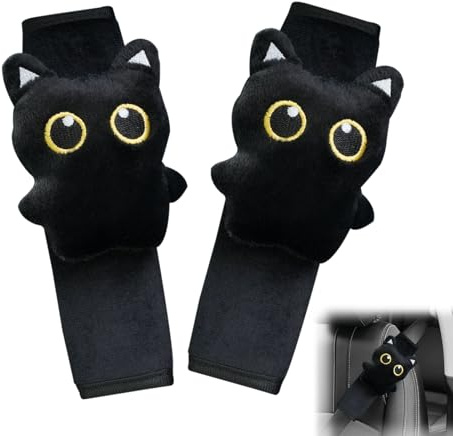 BSITSSS 2PCS Gato Negro Almohadillas para Cinturón de Seguridad, Adorable Almohadilla Cinturon Coche, Protector Cinturon Coche, Suave y Cómodo Funda Cinturon Coche