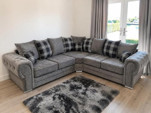 Verona Fabric Corner Sofa 2C2, Large Corner Sofa with Upholstered Deep Filled Cushions & Sturdy Wooden Frame for Living Room (Grey)