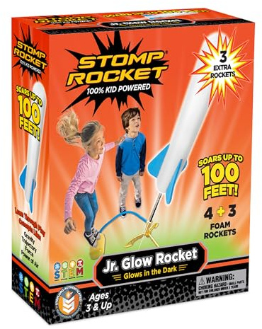 Stomp Rocket Jr Glow Rocket Launcher for Kids, 7 Rockets - Glow in The Dark